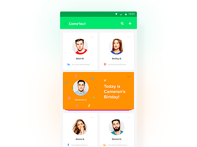 Come'Tact | Android App android birthday cards communication contact material material design notification notifier reminder social social media