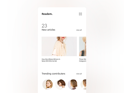 Readem App app article blog editorial feed ios minimal publication read simple ui ux