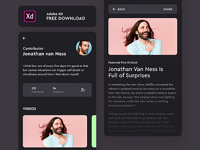 Contributor App | Adobe XD Freebie adobe xd application article contributor download follower following free freebie profile social xd
