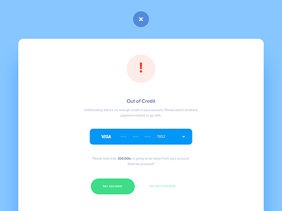Viabill - Out Of Credit bill credit credit card credit card payment error error message issue layer mastercard message note payment platform popup visa
