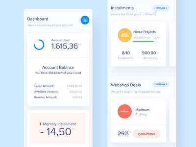 Viabill - Dashboard (Mobile Version) account app application cards clean credit card dashboard information information design ios iphone list mobile mobile app profile simple ux ux ui