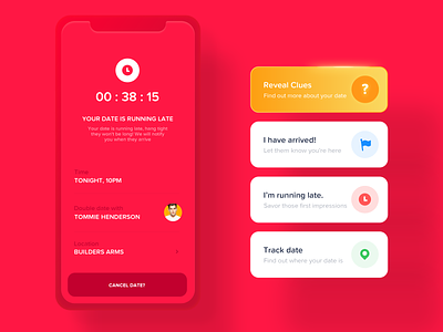 Running Late Options alert app button clean countdown countdown timer date gold ios match matchmaker message mobile notification option red simple time ui ux
