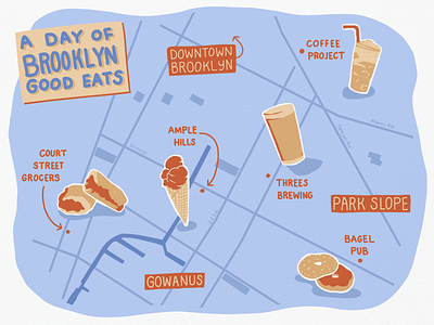 Good Eats in Brooklyn Map brooklyn dribbbleweeklywarmup illustration map map design procreate weeklywarmup