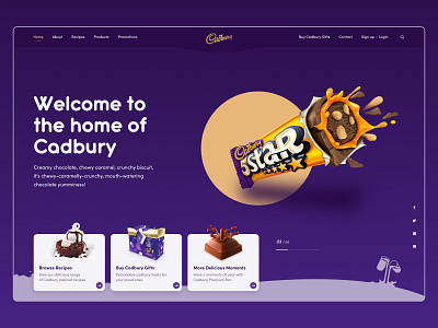 Cadbury Homepage behance branding cadbury chocolate clean color concept dailyui design dribbble flat graphic design inspiration landing page store typography uidesign web web design website