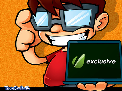 Smiling Tommy - Geeky Mascot boy cartoon character geek holding laptop illustration kid laptop mascot