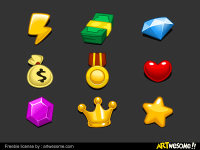Freebie - Game Currency Icons Set artwesome cartoon casual currency download free freebie game icon mobile set vector