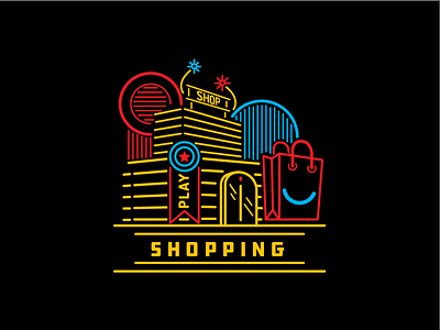 Shopping Center Line Illustration blue design event illustration red shop shopping vector yellow