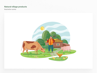 Farm Household adobe illustration cow farm illustration illustration series vector village