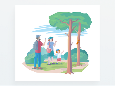 Walking in the park adobe illustration family flat line illustration park vector