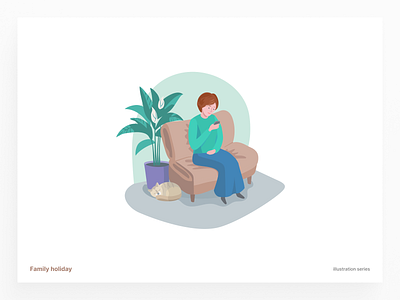 Family holiday — Mom with phone flat illustration illustration illustration series sitting on the sofa vector