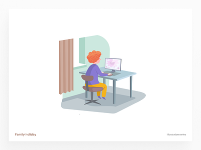 Family holiday — Kid play to computer child at the computer computer game flat illustration illustration illustration series play to computer vector