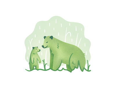 Black Bears bear black cub illustratoin meadow nature rain spring