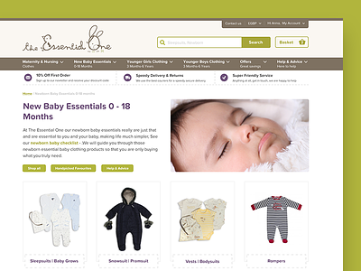 The Essential One Category Landing baby ecommerce