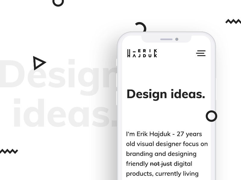 Erik Hajduk personal website on mobile white white space web webdesigner ux ui design portfolio page website personal webdesign designer