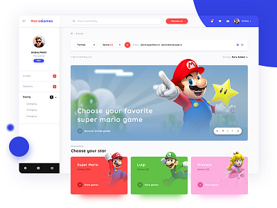 MarioGames Homepage app design game game app mario games super mario ui user interface ux web webdeign