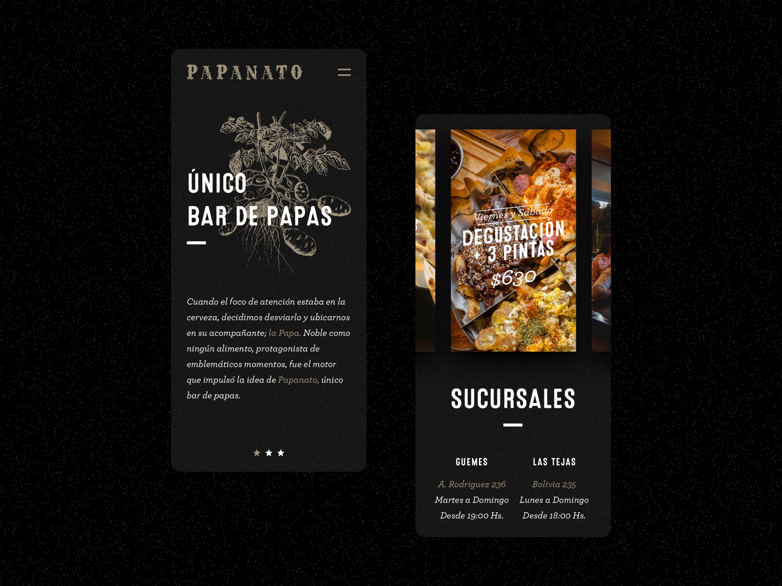 Single Page for Papanato Bar animation beer design flat food frenchfries illustration interface landing minimal mobile motion restaurant singlepage sketch ui ux web website