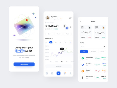 Cryptocurrency App activity app design aset blue card chart cryptocurrency dashboard filter gradient graph graphic design market modern nft payment popular swap transaction wallet