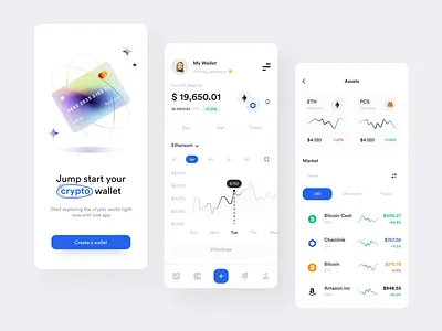 Cryptocurrency App activity app design aset blue card chart cryptocurrency dashboard filter gradient graph graphic design market modern nft payment popular swap transaction wallet