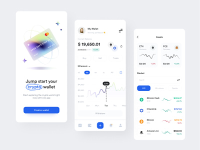 Cryptocurrency App activity app design aset blue card chart cryptocurrency dashboard filter gradient graph graphic design market modern nft payment popular swap transaction wallet