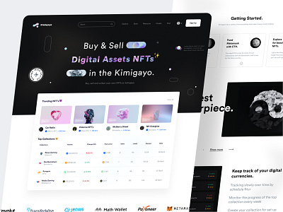 Kimigayo Landing Page asset bank black collections crypto cryptocurrency dashboard digital digital asset footer header image landing page lates logo market marketplace money nft wallet