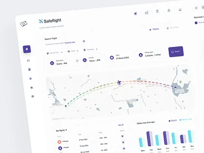 Safeflight ✈️ airlines airplane airport boarding boarding pass booking dashboard flight flight booking map passengers plane saas seat ticket transportation travel travel agency trip vacation