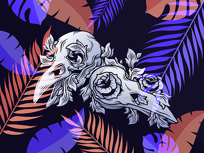 Corvus crow floral illustration skull vector