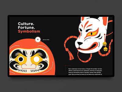 Japanese Symbols Landing Page daruma flat illustration japan kitsune landing page mask ui ux vector illustration web web design website