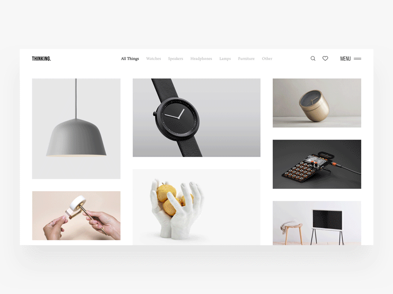 Thinking - Interaction Vol. 2 clean clear concept creative ecommerce grid inspiration interaction interface minimal navigation product page sketch things typography ui ux web webdesign website