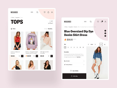 MISSGUIDED - Product Page / Tablet clean clear creative dailui design ecommerce grid inspiration interaction interface porfolio sketch tablet typography ui ux web webdesign website woman