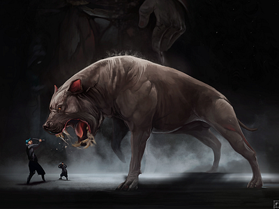 Jarchuk beast black concept art creature digital 2d dog drowing giant illustration legends scene slavic