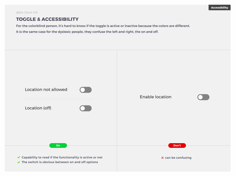 Do Don't UX - Toggle & Accessibility accessibility best practices do dont ux enable free design parameter profile page settings setup switch toggle toggle button toggle switch uxdesign
