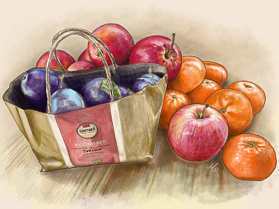 Plums, apples and tangerines. Illustration. illustator illustration illustration art ipadpro procreate procreateapp