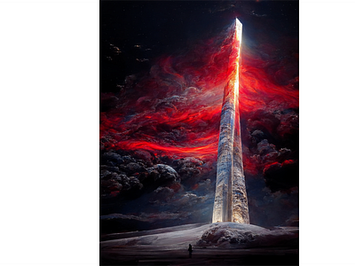 Obelisk under a fiery sky