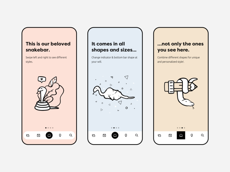 Snakebar - Open Source Bottom Navigation for Flutter animation app bottom bar bottom nav bottom navigation flutter free freebie github illustration interaction mobile open source principle sketch snake ui ui kit user experience ux