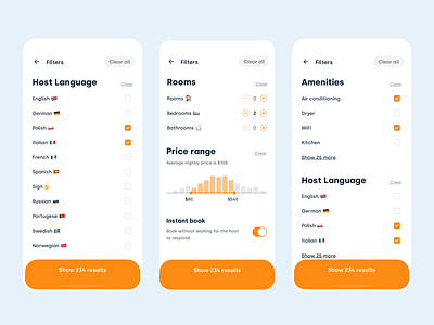 Filters Screens - New Blog Post app blog blog post booking filter filter ui filters interaction mobile orange pattern poppins principle sketch ui usability user experience user interface ux