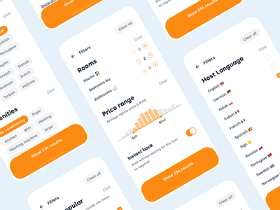 Filters Screens - New Blog Post airbnb app booking booking app booking system booking.com filter ui filtering filters interaction mobile mobile app orange poppins sketch ui user experience user interface ux