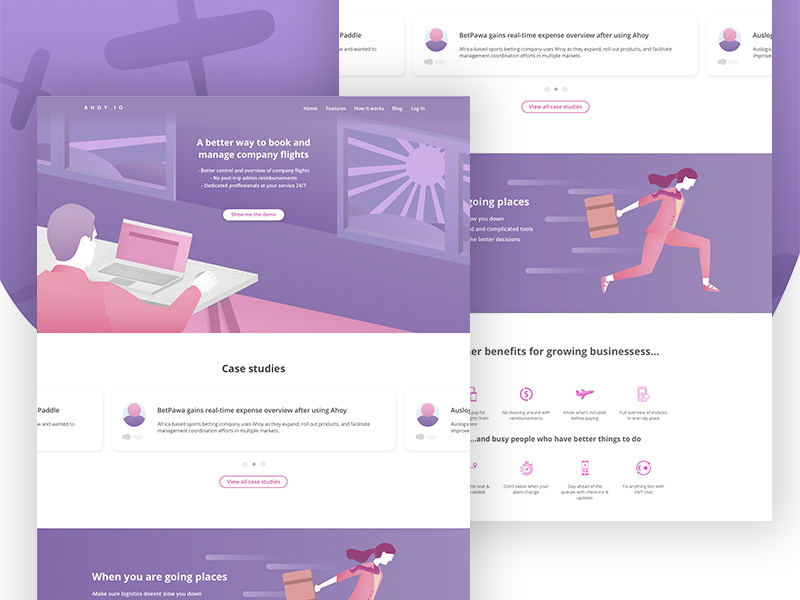 Ahoy App - Landing Page Design illustration principle sketch flight search landing dashboard web app app web design web ui ux