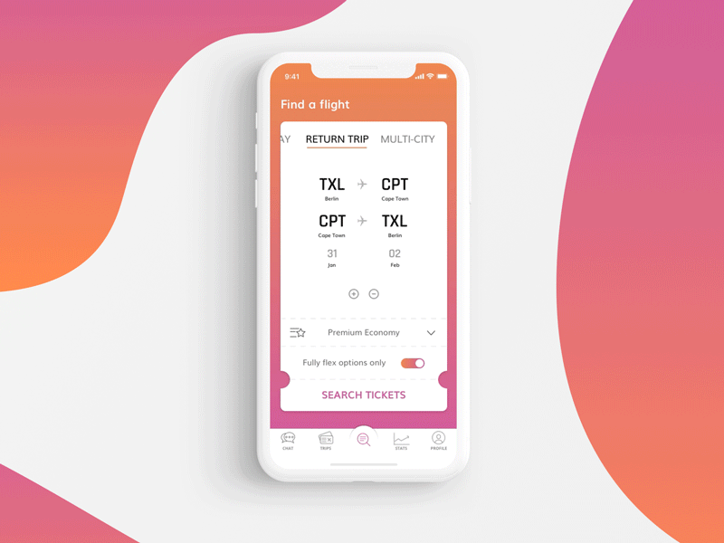 Flight Search animation app flight search gradient mobile principle search sketch ui ux