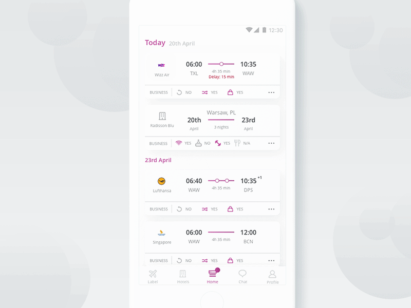 Flight Management App Dashboard app dashboard flight hotel interaction mobile travel ui ux white