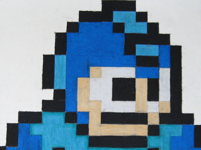 Mega Man 8 bit oil pastel pixel video game