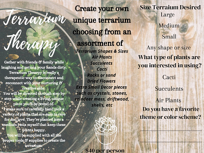 Terrarium Thearpy Sign up Sheet canva card design graphic design partyinvite