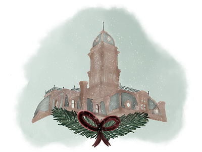 Christmas on town square artwork christmas digitalartwork graphic design illustration painting procreate snow