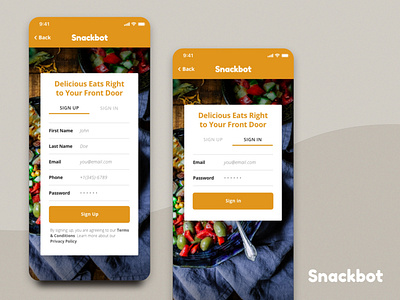 Snackbot Sign Up Form app design ui user experience user interface