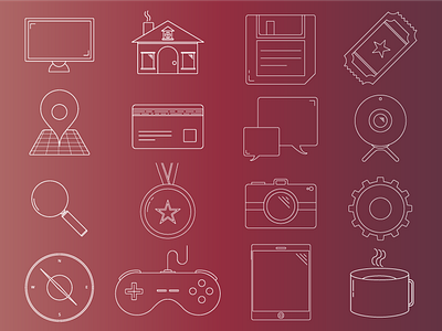 Line Icons camera coffee compass desktop house icon line location settings tablet vector webcam