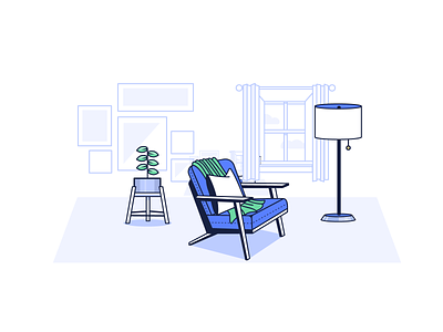 living room chair concept food icon illustration lamp living room plant spot illustration vector