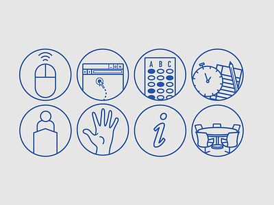 Facilitator Icons features group activity hands on icon illustration information lecture mouse quiz system vector