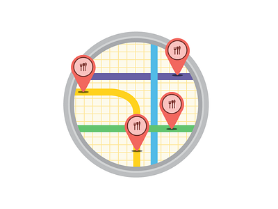 "Grouping Locations" gps group icon illustration location restaurant review tracker