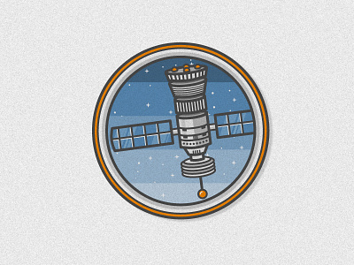 Satellite apollo astronaut badge icon illustration moon satellite space stars sticker vector