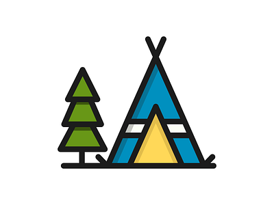 Tent camp campground camping explore icon illustration outdoors teepee tent tree vector