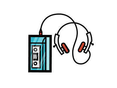 Walkman 80s cassette headphones icon illustration listen music nostalgia vector walkman